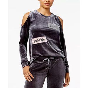Material Girl Active Juniors' Patches Velour Cold-Shoulder Top, Size Large